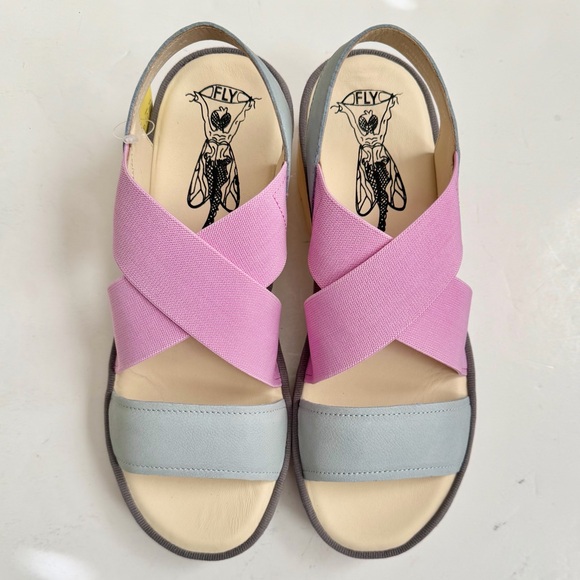 NWT Fly London Taji Sky Blue/Baby Pink Platform Sandals Size EU 40 US 9-9.5 - Picture 8 of 16